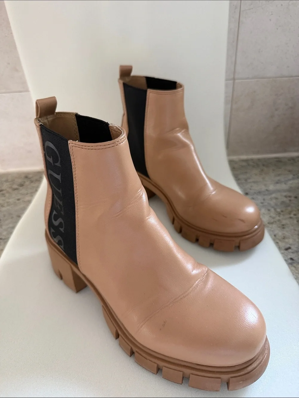 Guess Tan Chunky Chelsea Booties